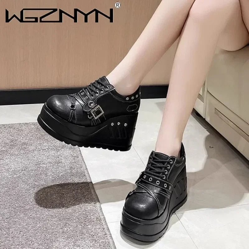 Scene Black Platform Mary Jane Shoes with Buckle and Stud Details
