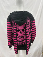 Scene Women's Black and Pink Skull Print Zip-Up Hoodie