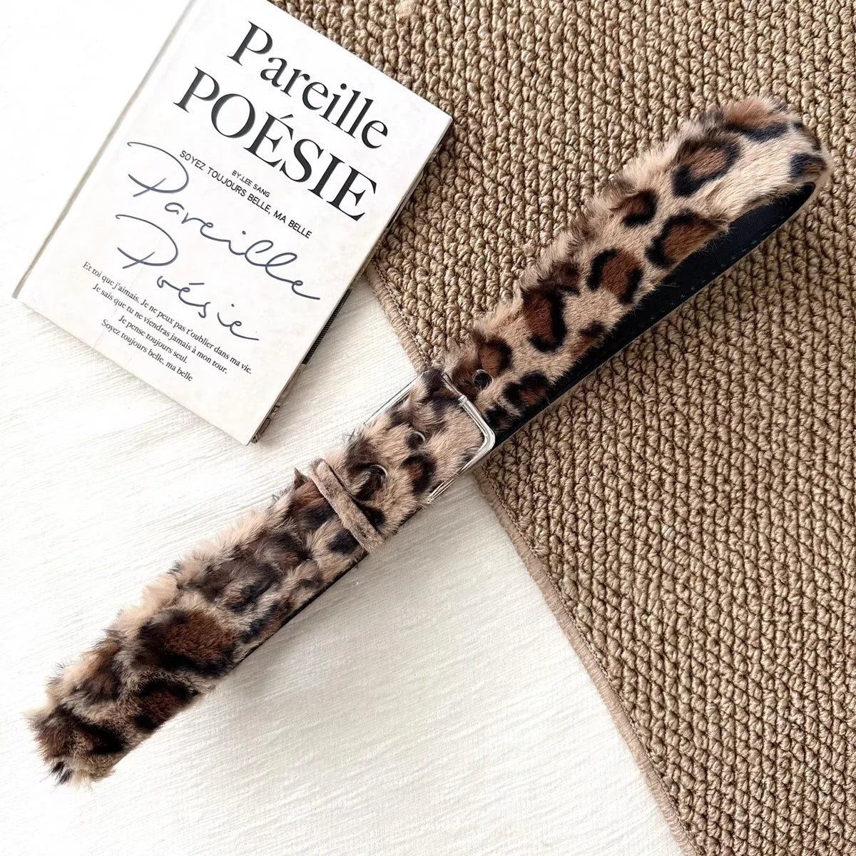 Scene Animal-Print Faux-Fur Belt with Silver Buckle