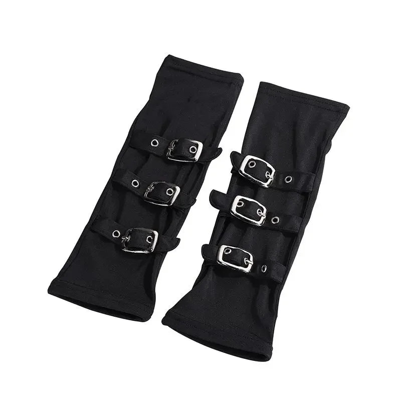Scene Black Fingerless Gloves with Triple Buckle Straps