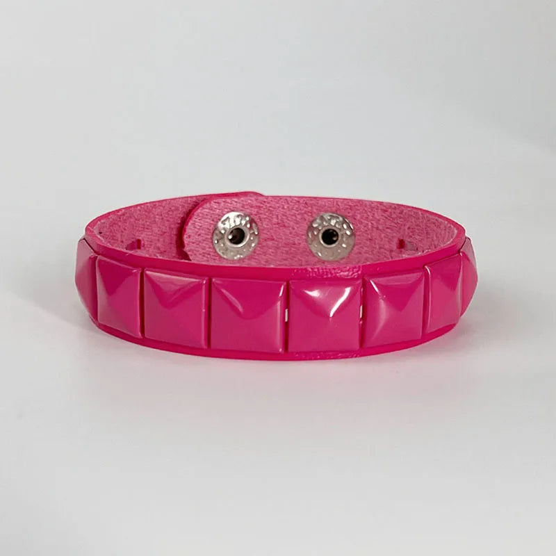Scene Hot Pink Pyramid-Stud Adjustable Cuff Bracelet