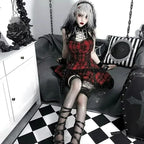 Scene Gothic Plaid Lace-Trim Mini Dress