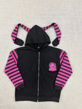 Scene Women's Black and Pink Skull Print Zip-Up Hoodie