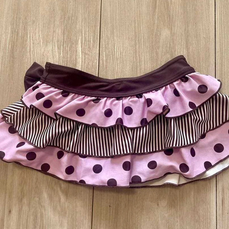 Scene Women's Polka-Dot & Stripe Ruffle Mini Skirt with Bow Waist