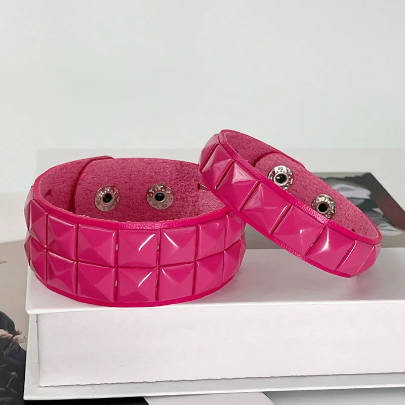 Scene Hot Pink Pyramid-Stud Adjustable Cuff Bracelet