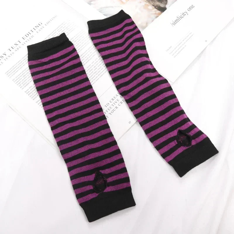 Scene Striped Knit Fingerless Arm Warmers – 32 cm