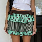 Scene Women's Polka-Dot & Stripe Ruffle Mini Skirt with Bow Waist