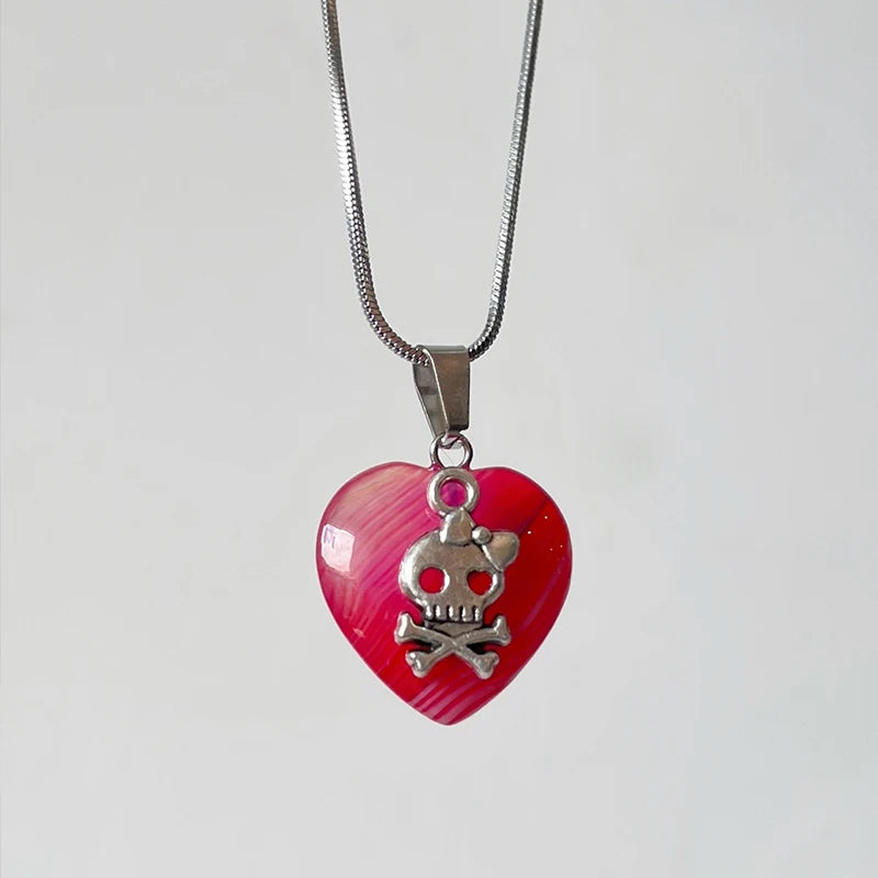 Scene Red Heart Skull Pendant Necklace