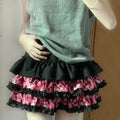Scene Pink Leopard Print Layered Mini Skirt with Ruffle Trim