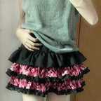 Scene Pink Leopard Print Layered Mini Skirt with Ruffle Trim
