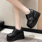 Scene Black Platform Mary Jane Shoes with Buckle and Stud Details