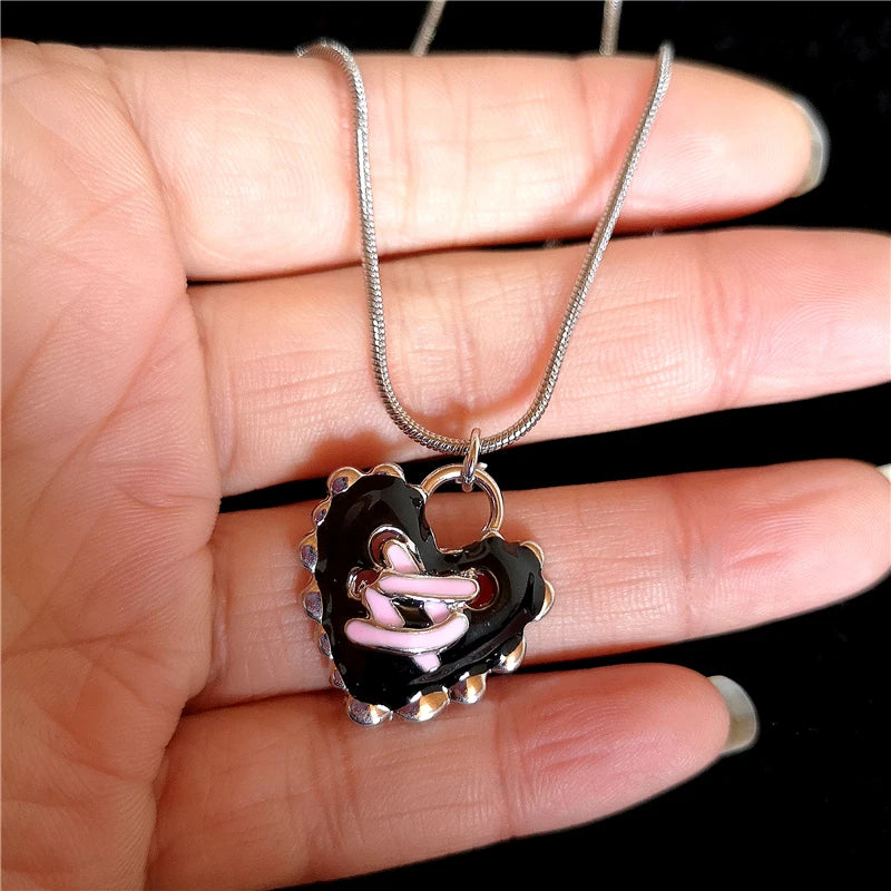 Scene Gothic Heart Pendant Necklace with Silver Chain or Black Cord