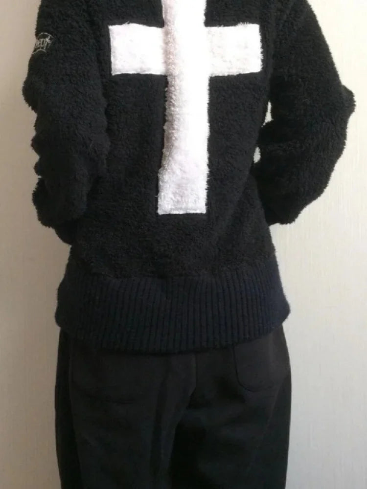 Scene Black Skull & Crossbones Sherpa-Fleece Zip Hoodie Jacket