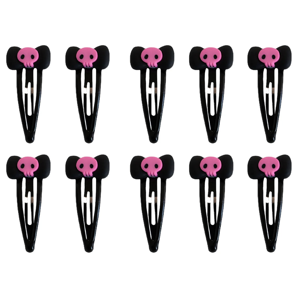 Scene Gothic Pink Skull Bow Hair Clips – Black Snap Barrettes