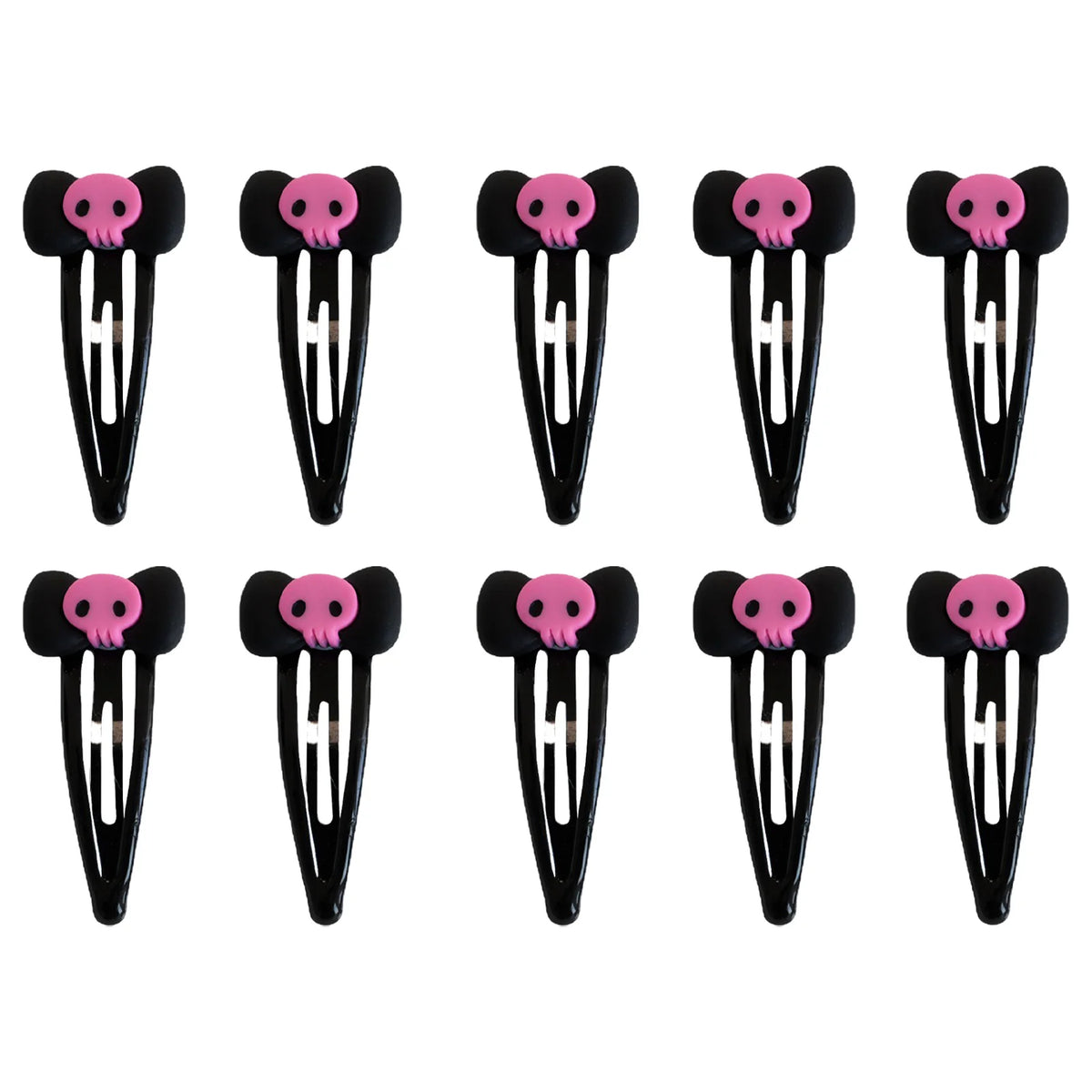 Scene Gothic Pink Skull Bow Hair Clips – Black Snap Barrettes