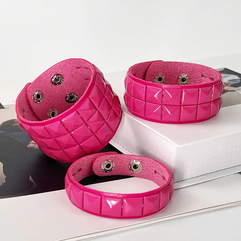 Scene Hot Pink Pyramid-Stud Adjustable Cuff Bracelet
