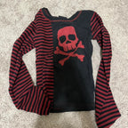 Scene Red and Black Striped Skull Long-Sleeve Top