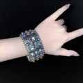 Scene Gothic Leather Crystal Cross Cuff Bracelet