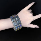 Scene Gothic Leather Crystal Cross Cuff Bracelet
