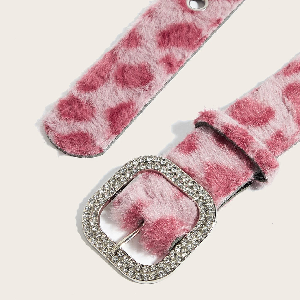 Scene Animal-Print Faux-Fur Belt with Silver Buckle