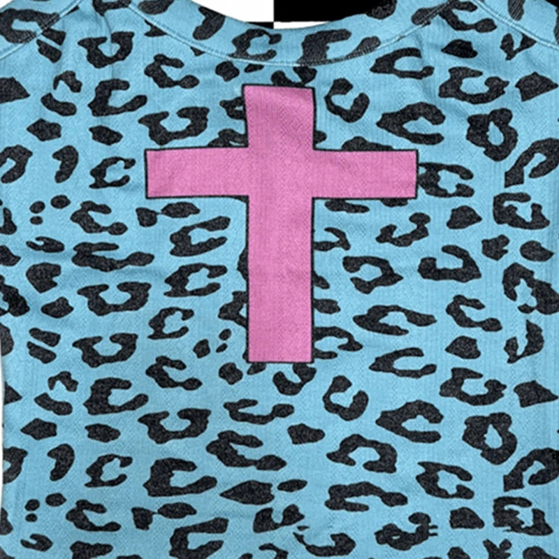 Scene Blue Leopard Print Camisole with Pink Cross