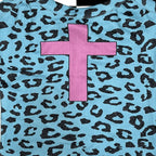 Scene Blue Leopard Print Camisole with Pink Cross