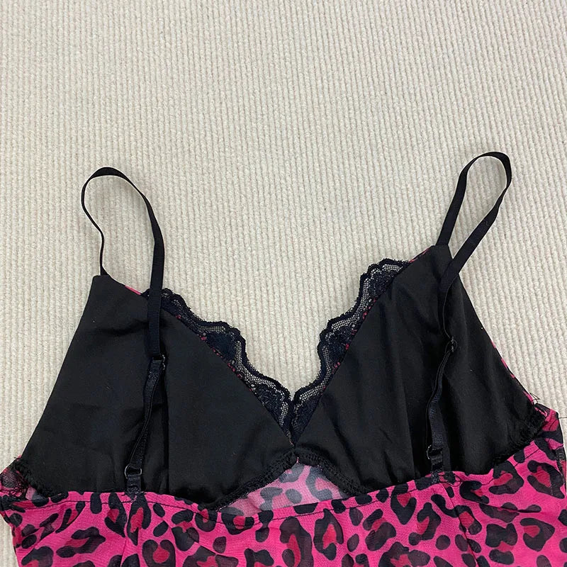 Scene Pink Leopard Print Lace-Trim Camisole Top