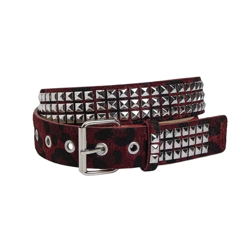 Scene Studded Animal-Print PU Belt with Pin Buckle