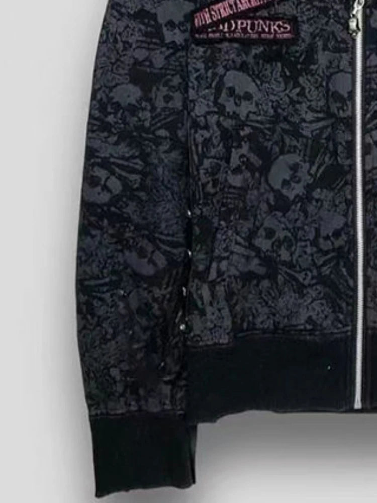 Scene Women's Skull Print Hooded Jacket with Faux-Fur Trim