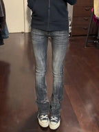 Scene Women's Low-Rise Black-Gray Flared Jeans