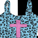 Scene Blue Leopard Print Camisole with Pink Cross