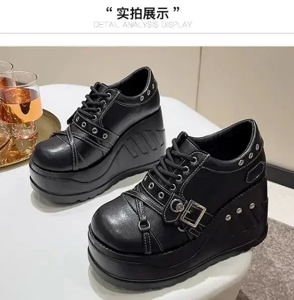Scene Black Platform Mary Jane Shoes with Buckle and Stud Details