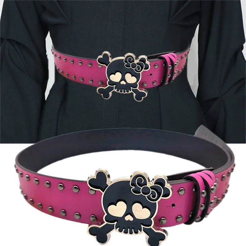 Scene Skull Studded PU Belt with Rivets