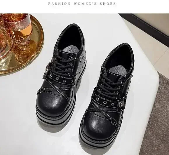 Scene Black Platform Mary Jane Shoes with Buckle and Stud Details