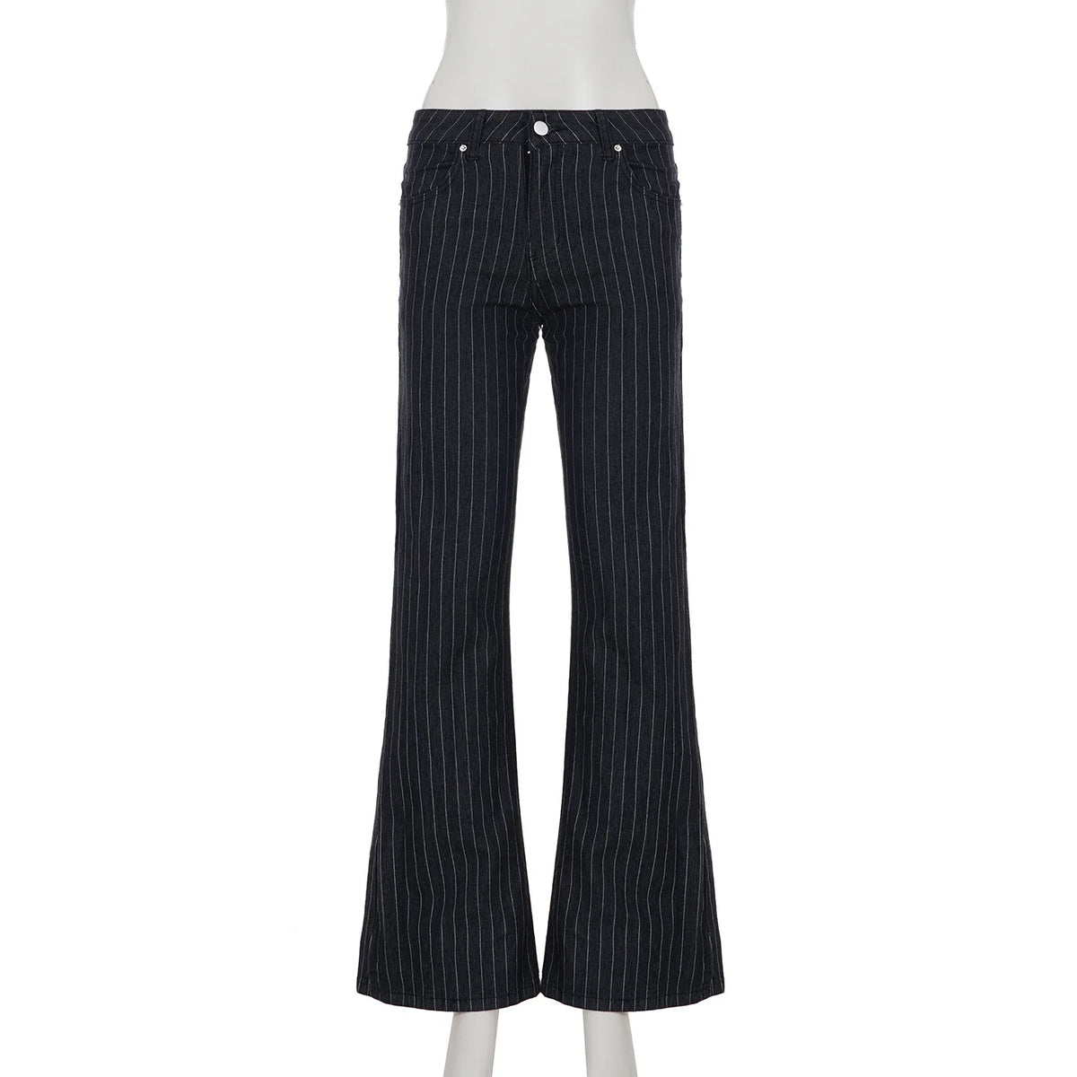 Scene Women’s Black Pinstripe Low-Rise Bootcut Jeans