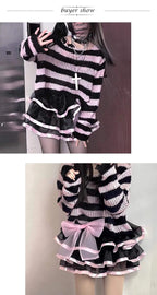 Scene Striped Distressed Knit Pullover Sweater