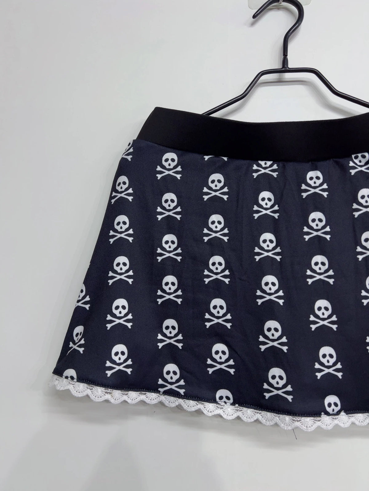Scene Black Skull Print Mini Skirt with Lace Trim