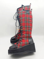 Scene Red Plaid Knee-High Lace-Up Platform Boots