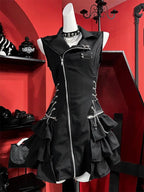 Scene Gothic Sleeveless Mini Dress with Ruffle Hem