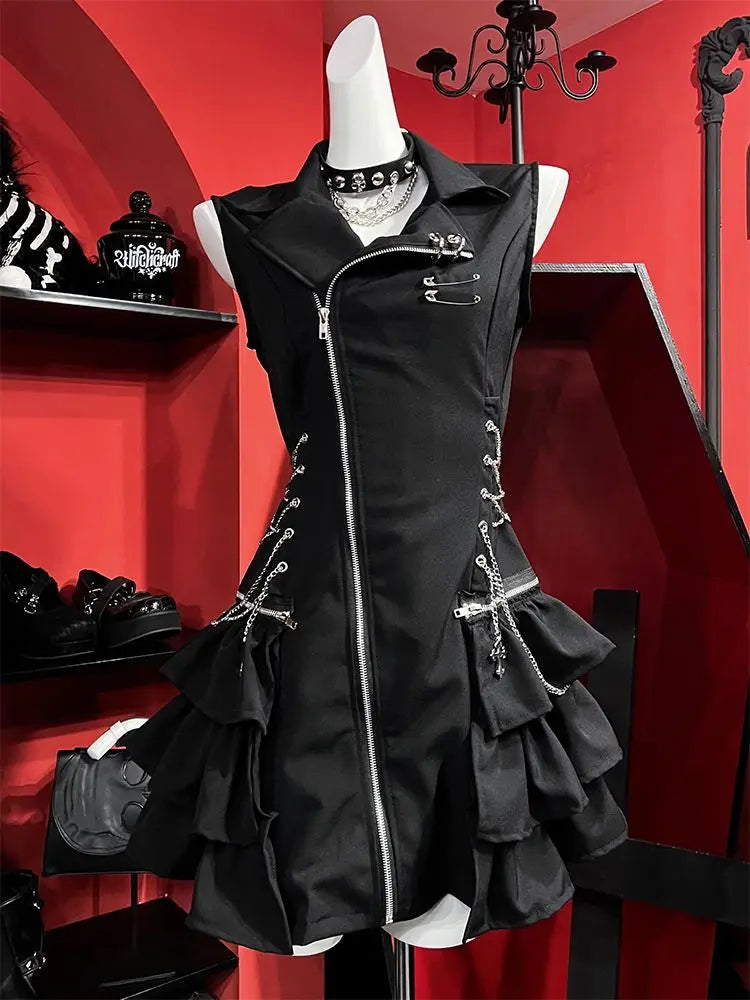 Scene Gothic Sleeveless Mini Dress with Ruffle Hem