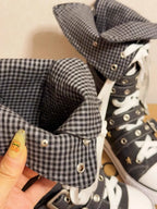 Scene Punk Canvas Ankle Boots with Buckle Straps and Star Details