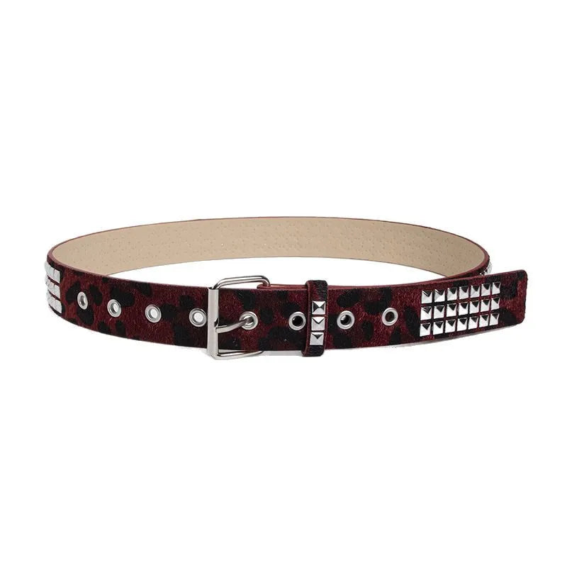 Scene Studded Animal-Print PU Belt with Pin Buckle