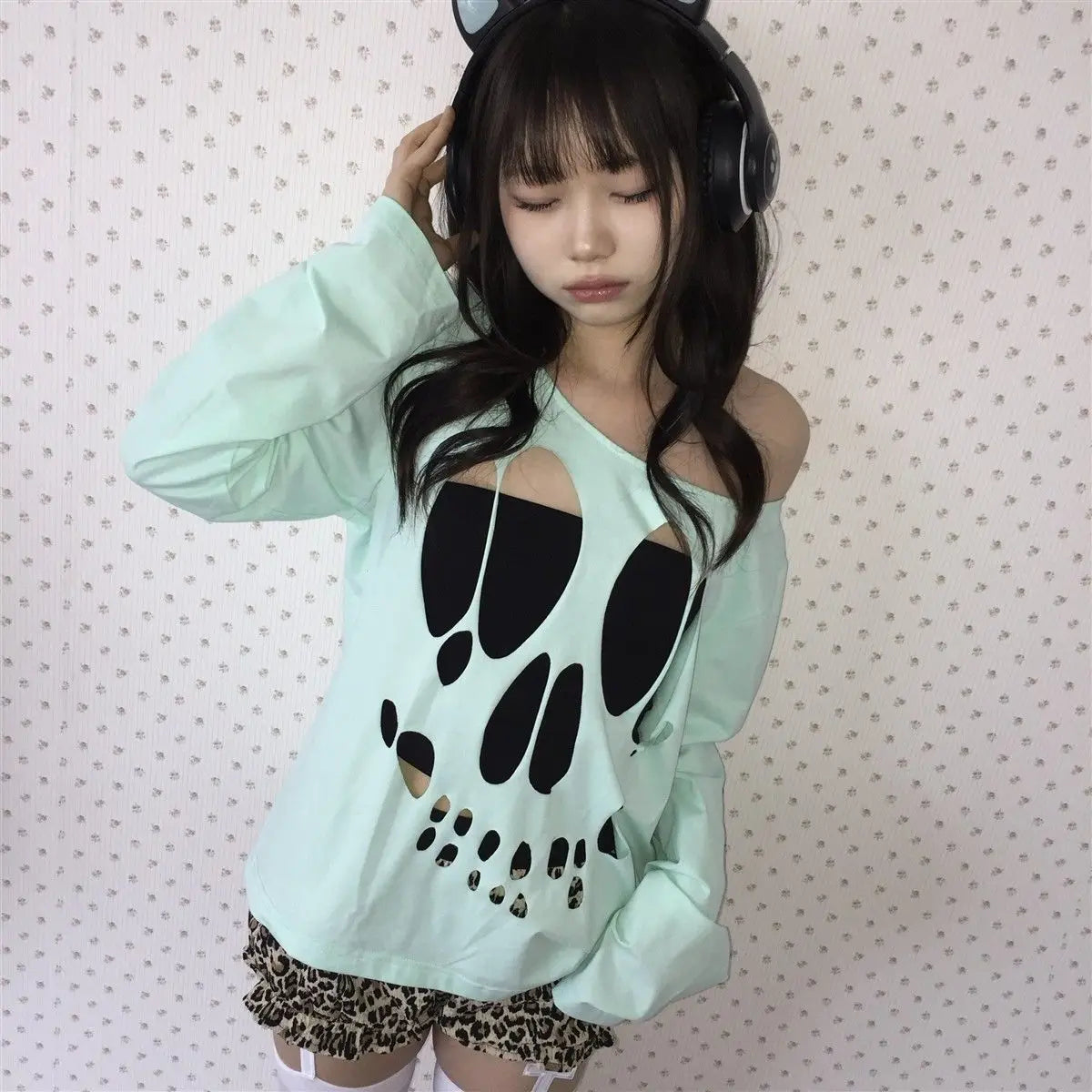 Scene Mint Green Skull Cutout Two-Piece Top Set