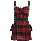 Women's Scene Red and Black Plaid Lace-Up Mini Dress