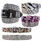 Scene Pink Leopard-Print Pyramid Stud PU Belt