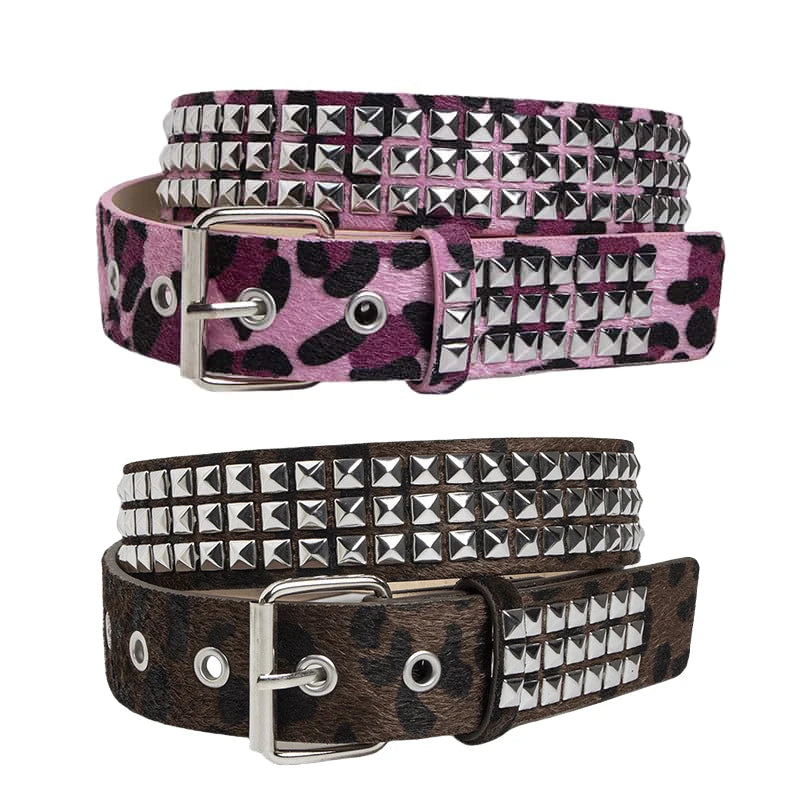 Scene Studded Animal-Print PU Belt with Pin Buckle