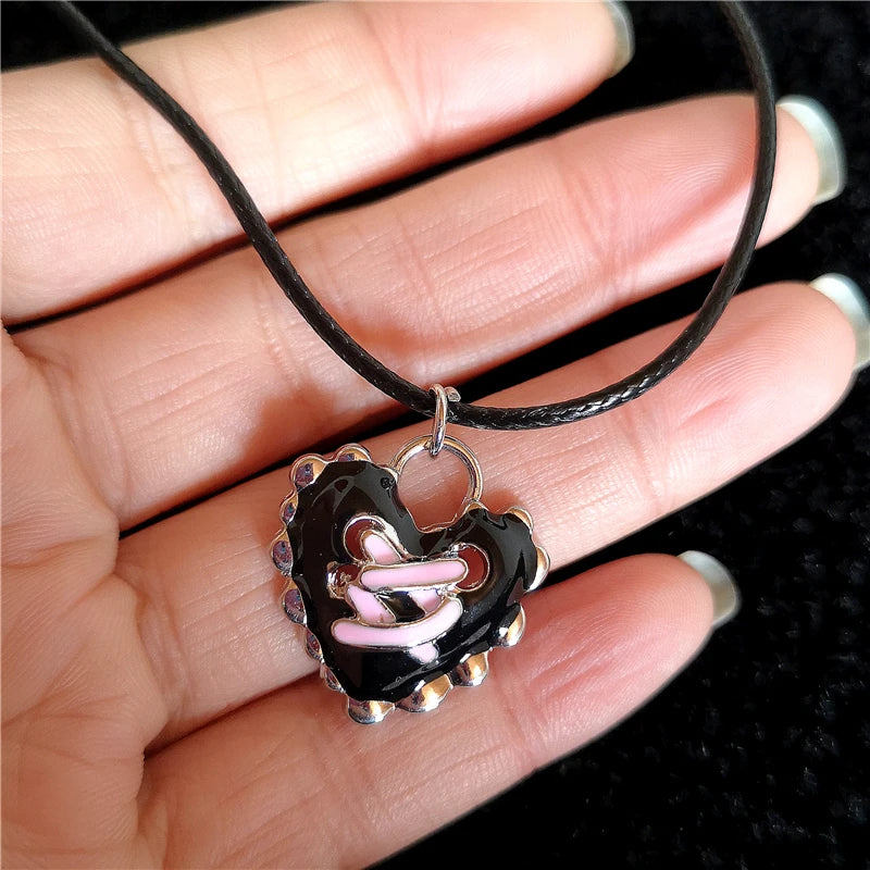 Scene Gothic Heart Pendant Necklace with Silver Chain or Black Cord