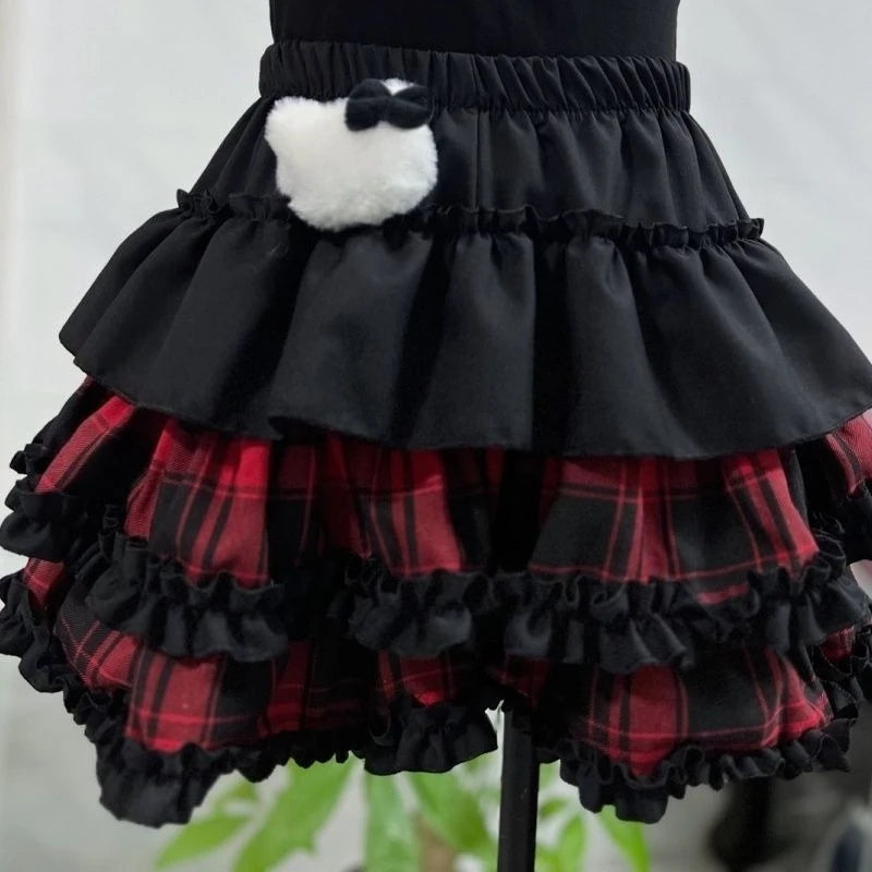 Scene Gothic Y2K Lace-Trimmed Layered Ruffle Mini Skirt