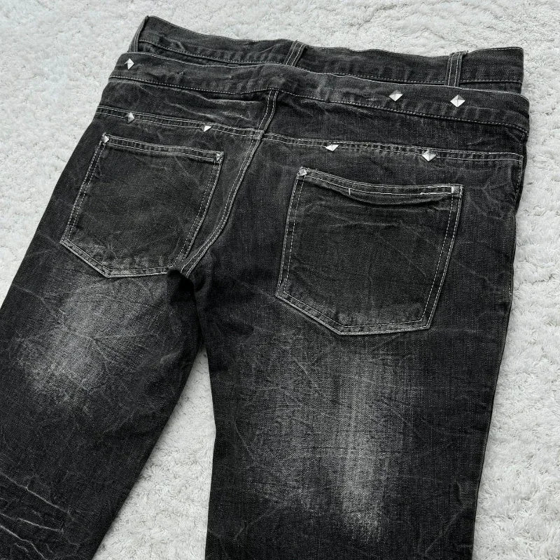 Scene Black Distressed Lace-Up Micro-Flare Jeans