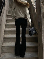 Scene Women's Black Low-Rise Flare Jeans with Cargo Pockets